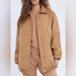 TNA BY ARITZIA Sz 3 Oversized Coach Jacket in Oxford Tan Puffer Coat NEW